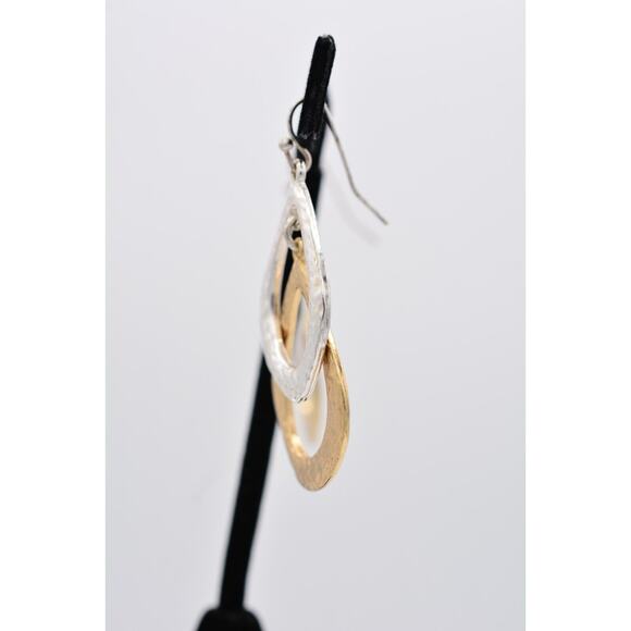 Liz Claiborne Vintage Dangle Earrings Silver Gold Tone Pebbled Shiny 1990s BinU - Picture 11 of 12